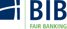 BIB-Logo in Blau und Grün mit stilisiertem Symbol links, dem Schriftzug „BIB“ und dem Zusatz „FAIR BANKING“.