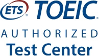 Blaues ETS-TOEIC-Logo mit dem Schriftzug „AUTHORIZED Test Center“ auf weißem Hintergrund.