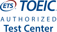 Blaues ETS-TOEIC-Logo mit dem Schriftzug „AUTHORIZED Test Center“ darunter.