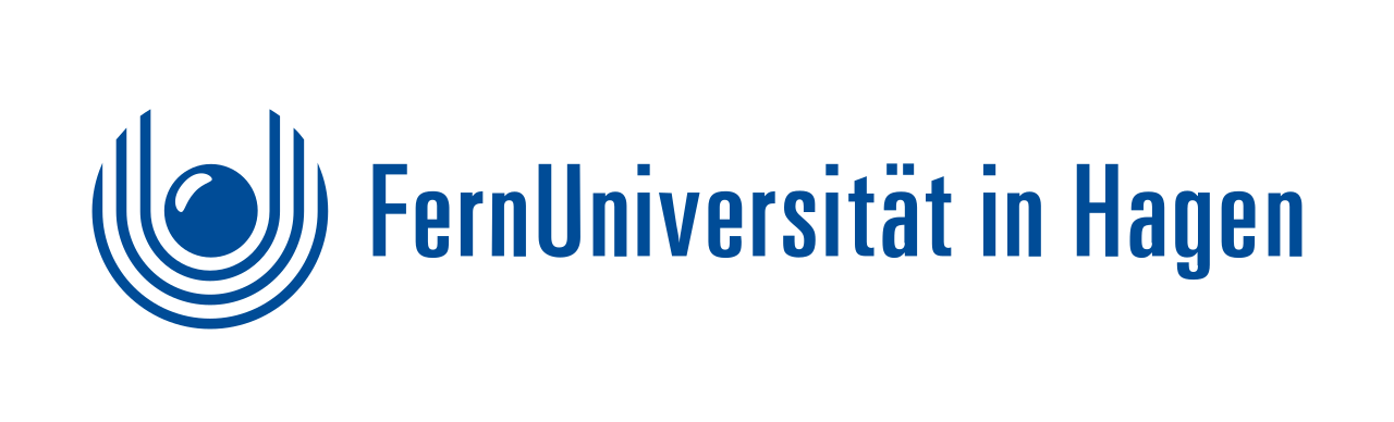 Blaues Logo der FernUniversität in Hagen mit stilisiertem Emblem links und dem Schriftzug „FernUniversität in Hagen“ rechts.
